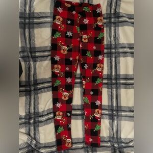 Festive Women’s Fluffy Leggings - Red and Black Plaid with Reindeer